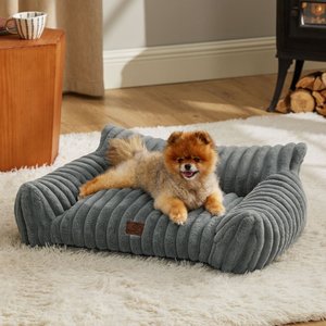 Bedsure Corduroy Fleece Dog Sofa Bed with Removable Cover, Warm Grey, Medium