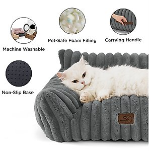 Bedsure Corduroy Fleece Dog Sofa Bed with Removable Cover, Warm Grey, Small