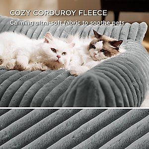 Bedsure Corduroy Fleece Dog Sofa Bed with Removable Cover, Warm Grey, Small