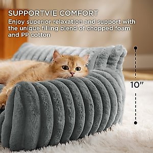 Bedsure Corduroy Fleece Dog Sofa Bed with Removable Cover, Warm Grey, Small