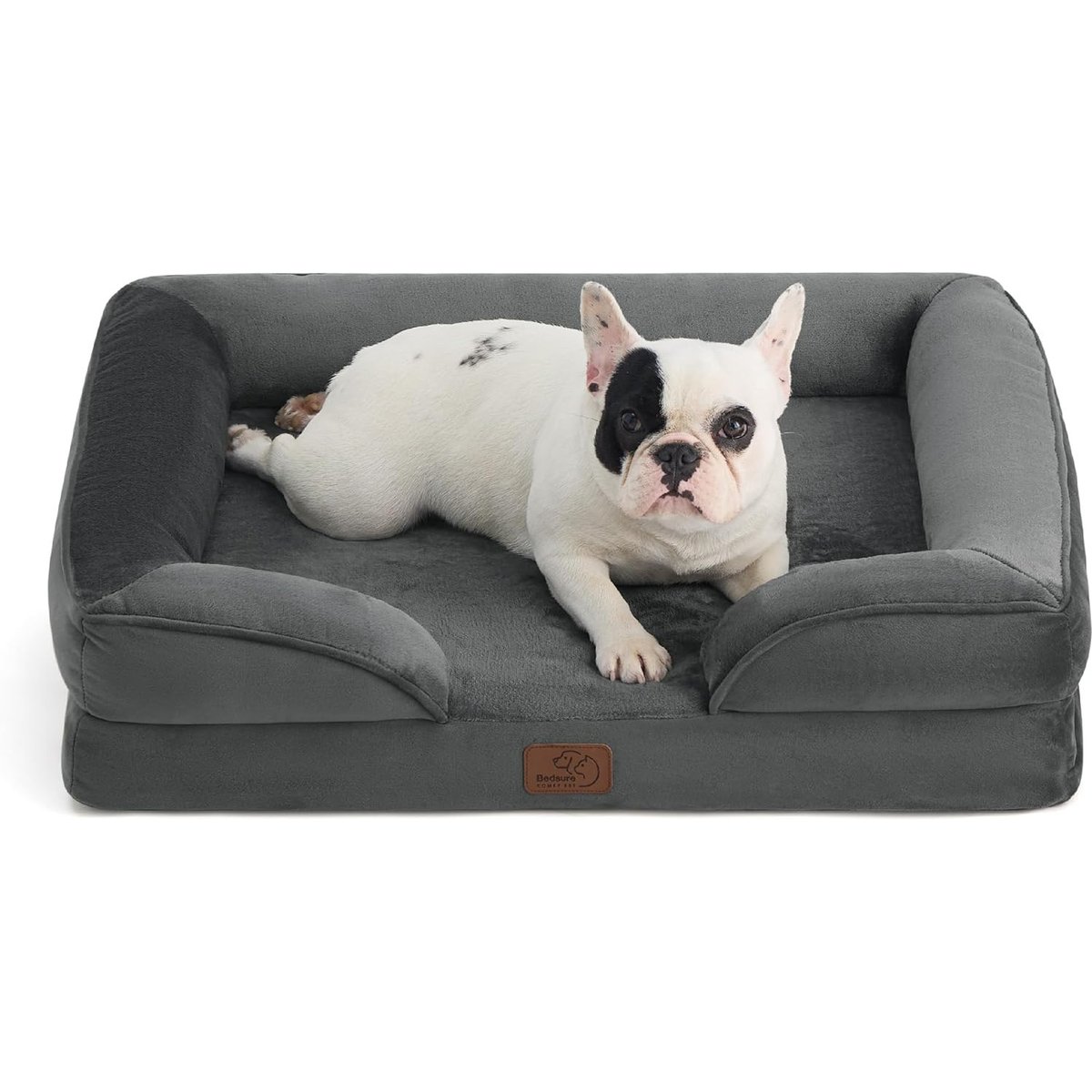 Bedsure Orthopedic Bolster Dog Sofa Bed with Removable Cover, Dark Grey, Medium