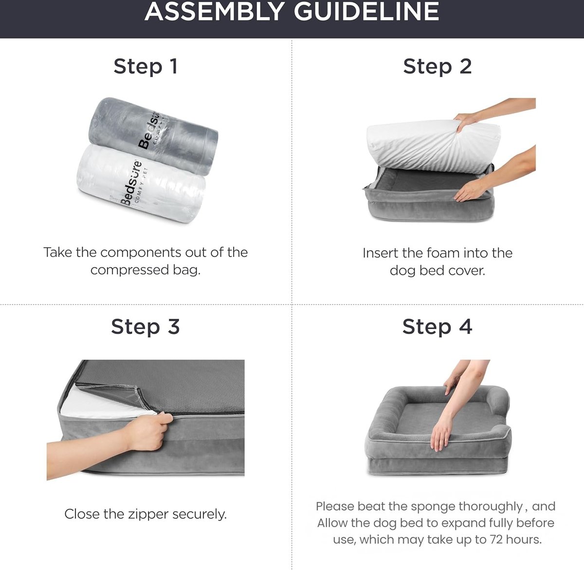 Curated visual reference: Bedsure Orthopedic Bolster Dog Sofa Bed With Removable Cover Grey Photo Inspiration