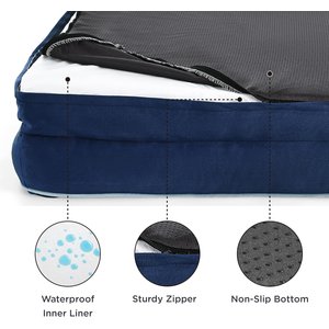 Bedsure Orthopedic Bolster Dog Sofa Bed with Removable Cover, Navy Blue, Large