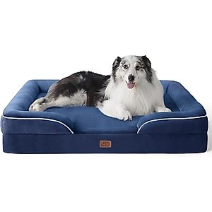 Bedsure Orthopedic Bolster Dog Sofa Bed with Removable Cover, Navy Blue, X-Large