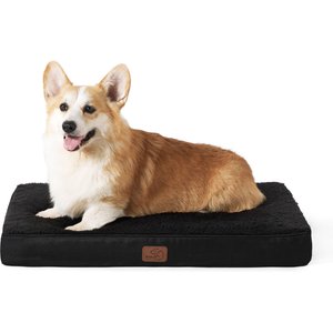 Bedsure Orthopedic Waterproof Dog Mat & Bed with Sherpa & Oxford Fabric Removable Cover, Black, Large Crate