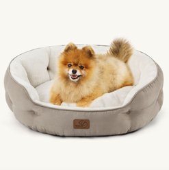Bedsure Round Orthopedic Bolster Anti-Slip Puppy & Kitten Bed with Washable Pillow Cushion, Camel, Medium slide 1 of 7
