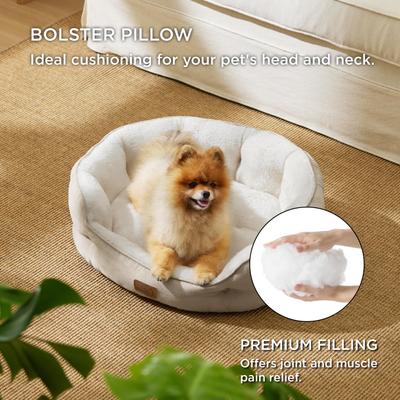 Show full view: Bedsure Round Bolster Anti-Slip Puppy & Kitten Bed with Washable Pillow Cushion, Camel, Medium slide 2 of 10