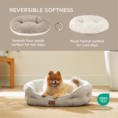 Show full view: Bedsure Round Bolster Anti-Slip Puppy & Kitten Bed with Washable Pillow Cushion, Camel, Medium slide 3 of 10