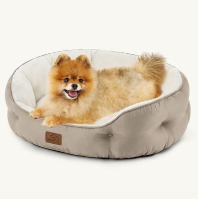 Show full view: Bedsure Round Bolster Anti-Slip Puppy & Kitten Bed with Washable Pillow Cushion, Camel, Medium slide 5 of 10