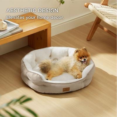 Show full view: Bedsure Round Bolster Anti-Slip Puppy & Kitten Bed with Washable Pillow Cushion, Camel, Medium slide 6 of 10