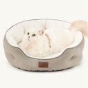 Bedsure Round Orthopedic Bolster Anti-Slip Puppy & Kitten Bed with Washable Pillow Cushion, Camel, Small