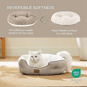 Bedsure Round Orthopedic Bolster Anti-Slip Puppy & Kitten Bed with Washable Pillow Cushion, Camel, Small