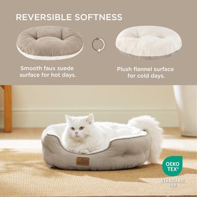 Show full view: Bedsure Round Bolster Anti-Slip Puppy & Kitten Bed with Washable Pillow Cushion, Camel, Small slide 3 of 10