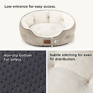 Bedsure Round Orthopedic Bolster Anti-Slip Puppy & Kitten Bed with Washable Pillow Cushion, Camel, Small