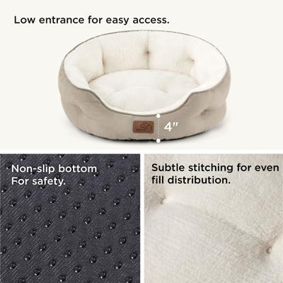 Show full view: Bedsure Round Bolster Anti-Slip Puppy & Kitten Bed with Washable Pillow Cushion, Camel, Small slide 4 of 10