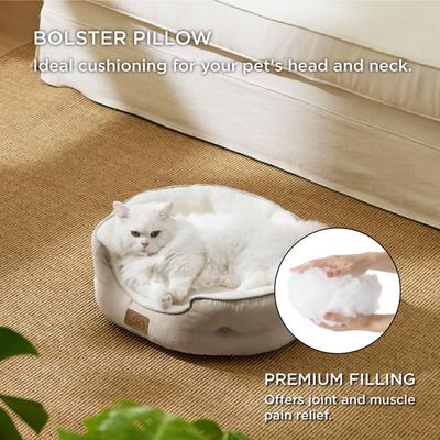 Show full view: Bedsure Round Bolster Anti-Slip Puppy & Kitten Bed with Washable Pillow Cushion, Camel, Small slide 2 of 10