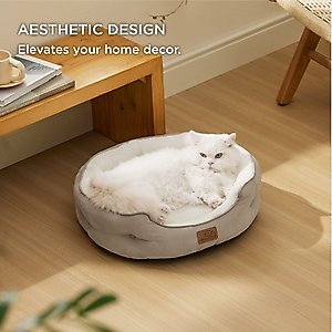 Bedsure Round Orthopedic Bolster Anti-Slip Puppy & Kitten Bed with Washable Pillow Cushion, Camel, Small