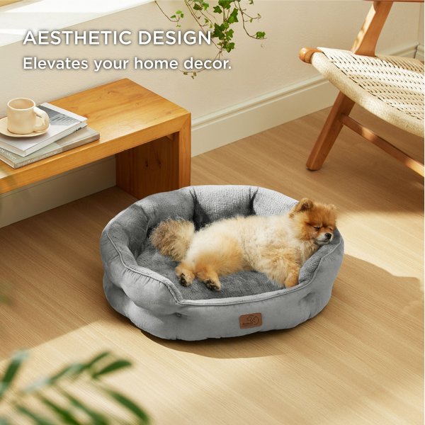Bedsure Round Orthopedic Bolster Anti-Slip Puppy & Kitten Bed with Washable Pillow Cushion