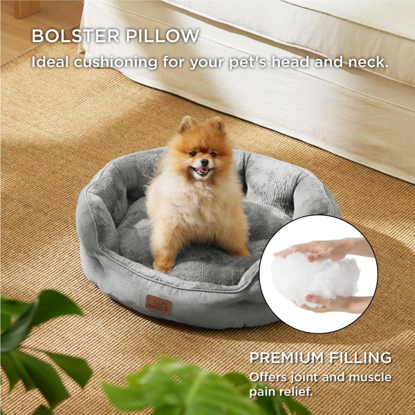 Bedsure Round Orthopedic Bolster Anti-Slip Puppy & Kitten Bed with Washable Pillow Cushion