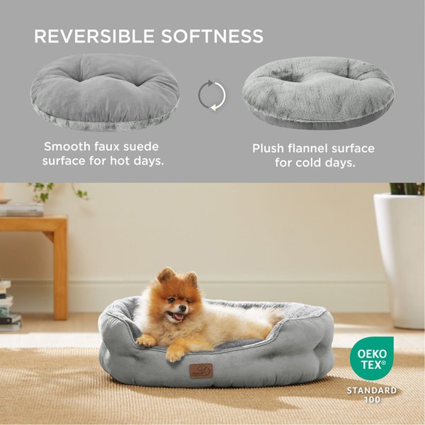 Bedsure Round Orthopedic Bolster Anti-Slip Puppy & Kitten Bed with Washable Pillow Cushion