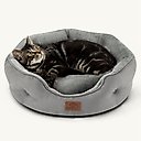 Bedsure Round Orthopedic Bolster Anti-Slip Puppy & Kitten Bed with Washable Pillow Cushion, Grey, Small