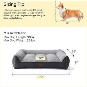 Bedsure SupportMax Orthopedic Removable Cover Dog Sofa Bed, Grey, Medium