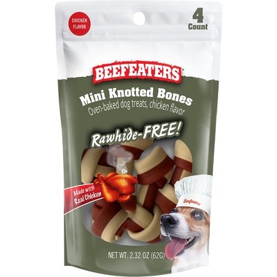 Beefeaters Beefeaters Chicken Mini Knotted Rawhide Free Bone Dog Treat, 2.32-oz bag, case of 12