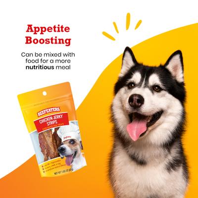 Show full view: Beefeaters Chicken Strips Jerky Dog Treats, 1.65-oz bag, case of 12 slide 4 of 8