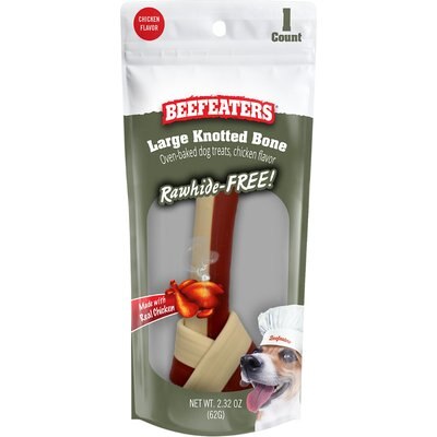 Beefeaters Beefeaters Large Knotted Chicken Rawhide Free Bone Dog Treat, 2.32-oz bag, case of 12