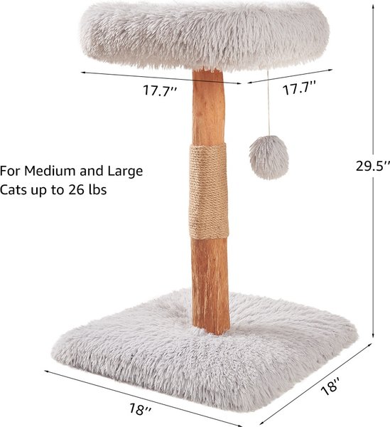 beeNbkks 28-Inch Plush Cat Tree with Toy, Grey