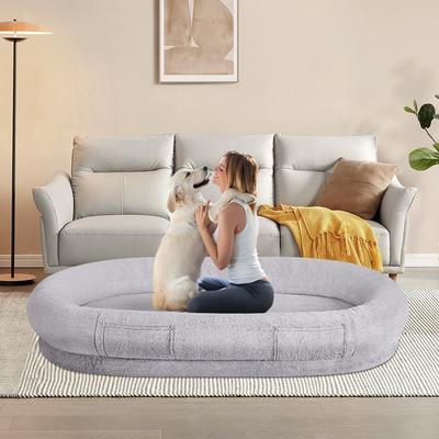 Show full view: beeNbkks Bolster Dog Bed with Cooling Cover, Grey, Jumbo slide 2 of 8