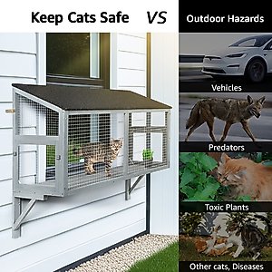 beeNbkks Cat Catio Window Cat Perch, Grey