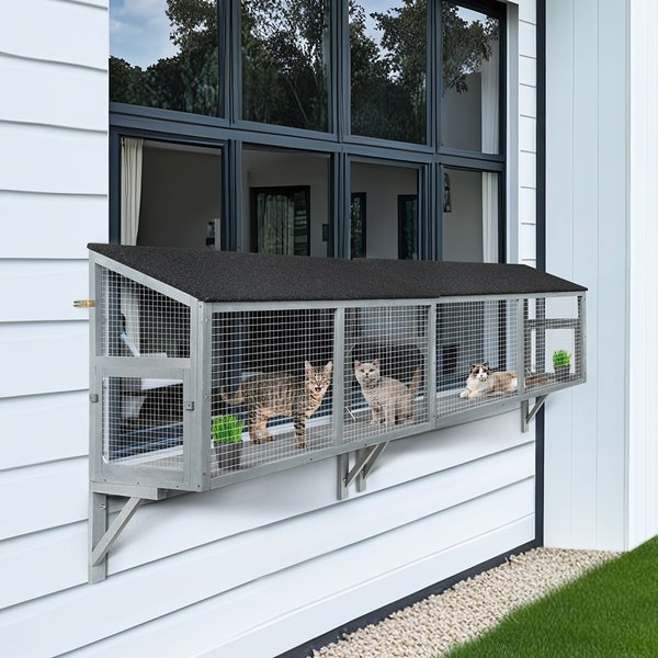 beeNbkks Cat Catio Window Cat Perch, Grey