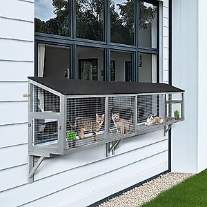 beeNbkks Cat Catio Window Cat Perch, Grey