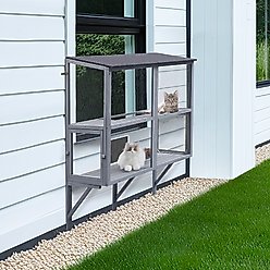 beeNbkks Double Deck Catio Wood Cat Window Perch, Grey