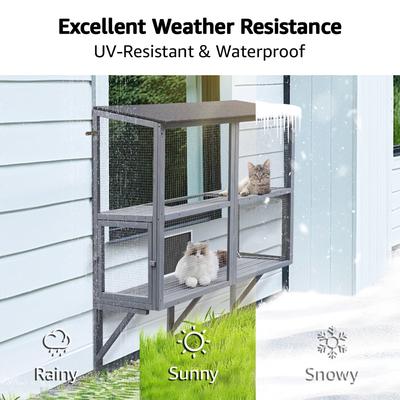 Show full view: beeNbkks Double Deck Catio Wood Cat Window Perch, Grey slide 5 of 8