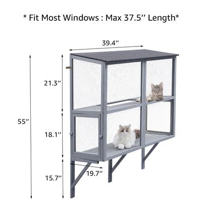 Show full view: beeNbkks Double Deck Catio Wood Cat Window Perch, Grey slide 4 of 8