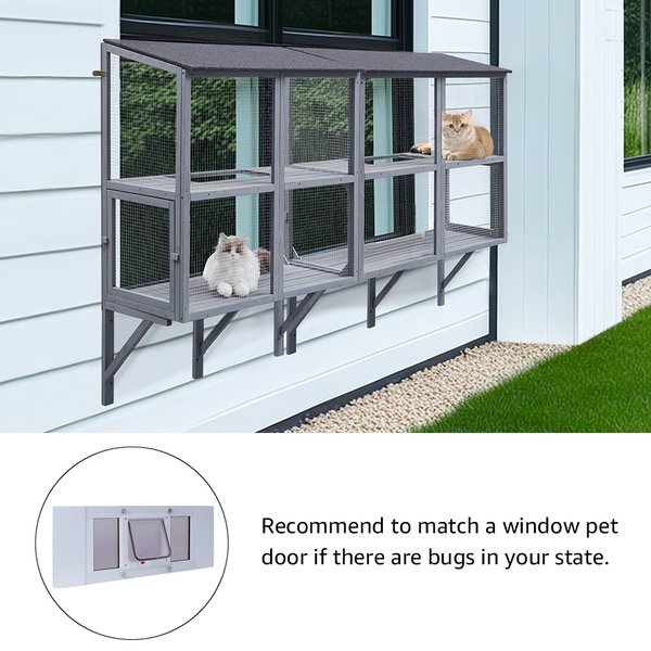 beeNbkks Double Deck Catio Wood Cat Window Perch, Grey