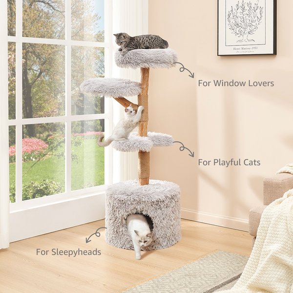 beeNbkks Multi-Level Plush Cat Tree & Condo, Grey