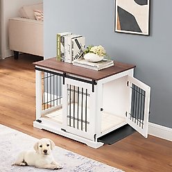 beeNbkks Wood & Iron Wire Sliding Barn Door Furniture-Style Dog Crate, White, Medium slide 2 of 7