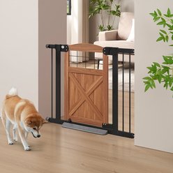 beeNbkks Wood & Steel Farmhouse Pet Gate, Walnut & Black