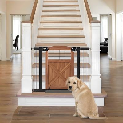 Show full view: beeNbkks Wood & Steel Farmhouse Pet Gate, Walnut & Black slide 2 of 7
