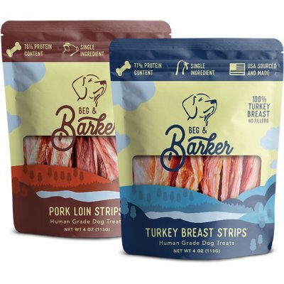 Beg & Barker Beg & Barker B&B Best Combo Human Grade Turkey Jerky & Pork Loin Strips Natural Single Ingredient Dog Treats, 4-oz, case of 2