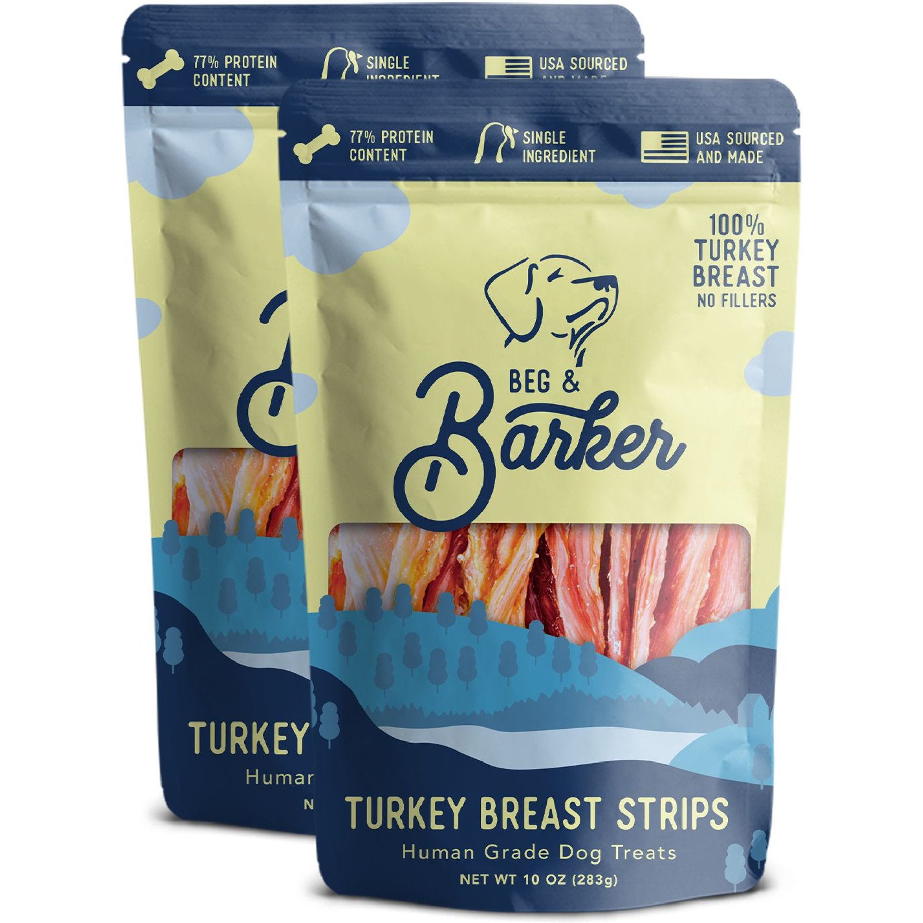 Beg & Barker Double Turkey Strips Dog Jerky Treats, 10-oz bag, case of 2