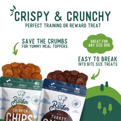 Show full view: Beg & Barker The Farmyard & Pasture Variety Whole Chicken Turkey & Beef Chips Natural Single Ingredient Dog Treats, 3.5-oz, case of 4 slide 5 of 10