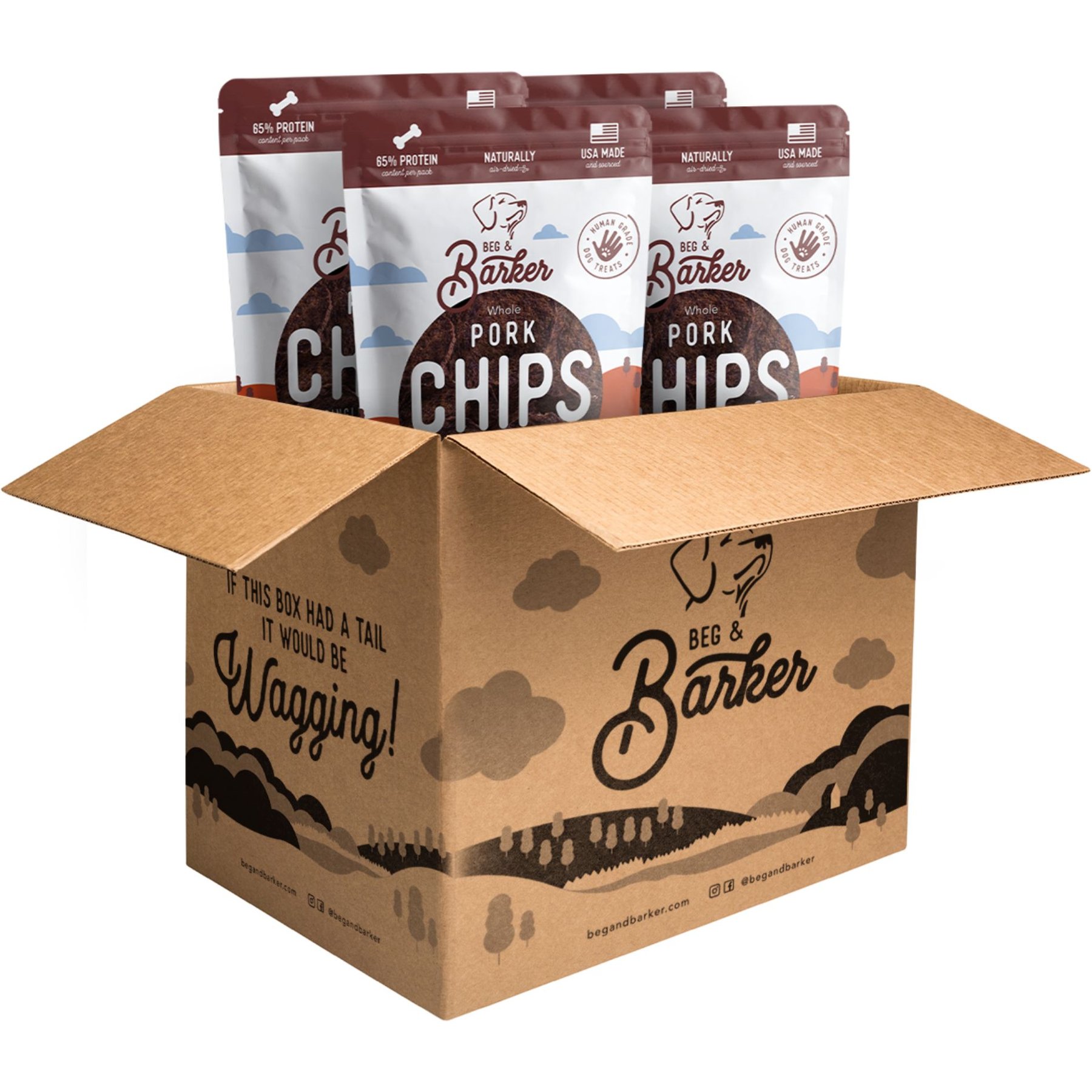 Beg & Barker Whole Pork Chips Natural Single Ingredient Dog Treats, 3.5-oz, case of 4