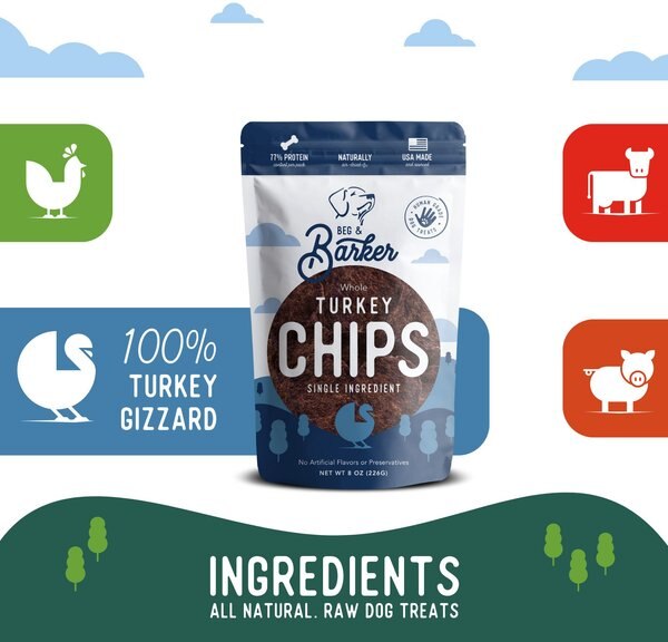 Beg & Barker Whole Turkey Chips All Natural Single Ingredient Dog Treats, 8-oz bag