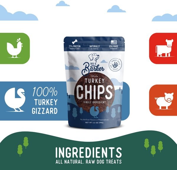 Beg & Barker Whole Turkey Jerky Strip & Chips Natural Single Ingredient Dog Treats, 4-oz & 3.5-oz, case of 2