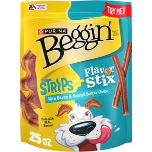 Beggin' Flavor Stix & Strips with Bacon & Peanut Butter Flavor Soft & Chewy Dog Treats, 25-oz pouch