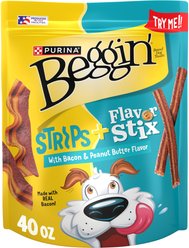 Beggin' Flavor Stix & Strips with Bacon & Peanut Butter Flavor Soft & Chewy Dog Treats, 40-oz pouch